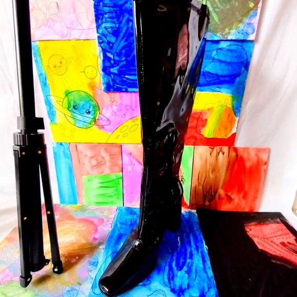 Black Glossy Patent Block Heel Boot - Picture 5 of 10